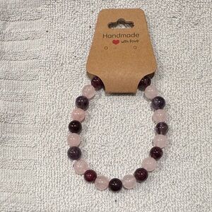Handmade Beaded Bracelet in Rose Quartz and Amethyst